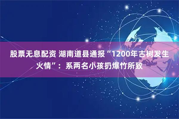 股票无息配资 湖南道县通报“1200年古树发生火情”：系两名小孩扔爆竹所致